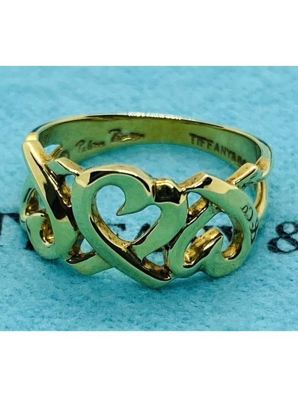 Tiffany & Co Triple Loving Heart Ring 18K 750 Yellow Gold US 4.5